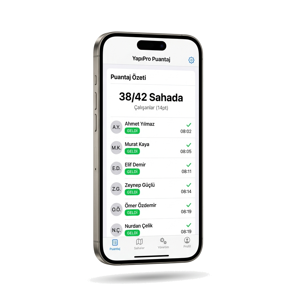 iPhone'da Müteahhit Hesabı puantaj ekranı